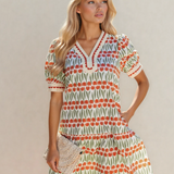 Malia Tulip Floral Print Cotton Puff Short Sleeve Mini Dress