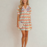 Malia Tulip Floral Print Cotton Puff Short Sleeve Mini Dress