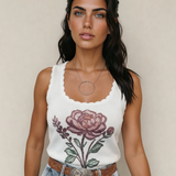 Kahlani Retro Floral Print Scalloped Square Neck Knit Sweater Vest