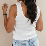 Kahlani Retro Floral Print Scalloped Square Neck Knit Sweater Vest