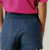 Scalloped Hemline Light Wash Denim Shorts - Blue