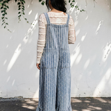 Jovie Striped Distressed Ruffled Wide Leg Denim Overalls