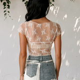 Jolie Exposed Seam Ruched Sheer Floral Mesh Top