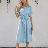 Giselle Collared Short Bubble Sleeve Long Denim Dress