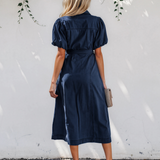 Giselle Collared Short Bubble Sleeve Long Denim Dress
