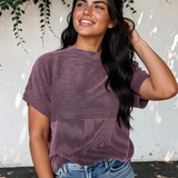 Harlow Corded Knit Mock Neck T Shirt