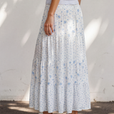 Hadley High Waist Tiny Floral Print Boho Maxi Skirt