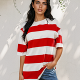 Landry Striped Color Block Oversize Tunic Tee - Red