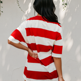 Landry Striped Color Block Oversize Tunic Tee - Red