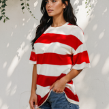 Landry Striped Color Block Oversize Tunic Tee - Red