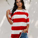 Landry Striped Color Block Oversize Tunic Tee - Red