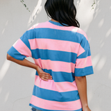 Landry Striped Color Block Oversize Tunic Tee - Pink/Blue