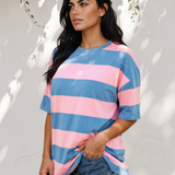 Landry Striped Color Block Oversize Tunic Tee - Pink/Blue