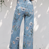 Kinsley Retro Floral Print Frayed Hem Shift Jeans