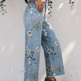 Kinsley Retro Floral Print Frayed Hem Shift Jeans