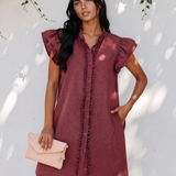 Nellie Frilled Detail Button Down Ruffle Short Sleeve Denim Mini Dress