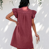 Nellie Frilled Detail Button Down Ruffle Short Sleeve Denim Mini Dress