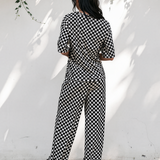 Checkered Print Half Sleeve Tee 2pcs Lounge Pant Set - Black