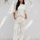 Checkered Print Half Sleeve Tee 2pcs Lounge Pant Set - Khaki