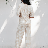 Checkered Print Half Sleeve Tee 2pcs Lounge Pant Set - Khaki