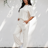 Checkered Print Half Sleeve Tee 2pcs Lounge Pant Set - Khaki