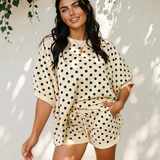Dottie Polka Dot Short Sleeve Loose Top Drawstring Shorts Set