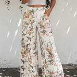 Summer Vintage Style Floral Print High Waist Wide Leg Jeans