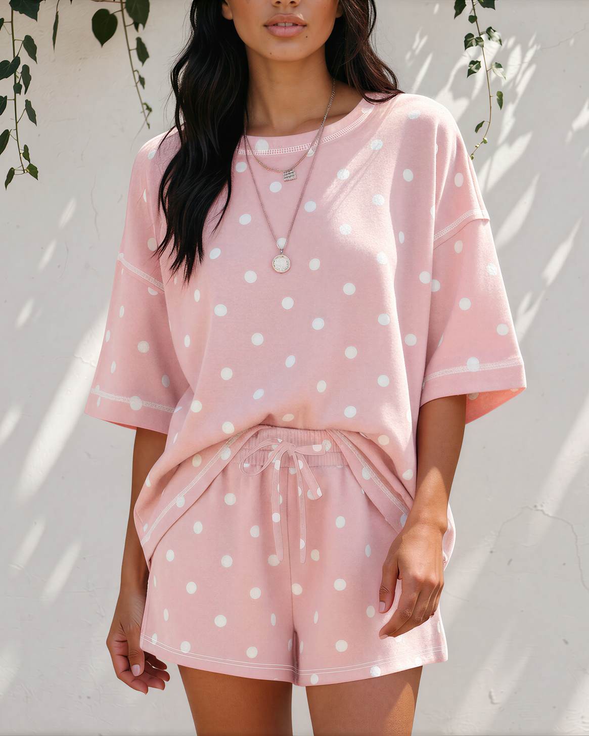 Dottie Short Sleeve Loose Top Drawstring Shorts Set