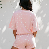 Dottie Polka Dot Short Sleeve Loose Top Drawstring Shorts Set