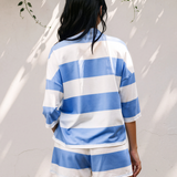 Lettie Half Zipper Placket Bracelet Sleeve Top Casual Shorts Set