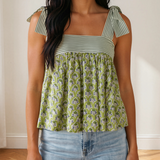 Ellie Floral Printed Knot Straps Babydoll Tank Top