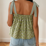 Ellie Floral Printed Knot Straps Babydoll Tank Top