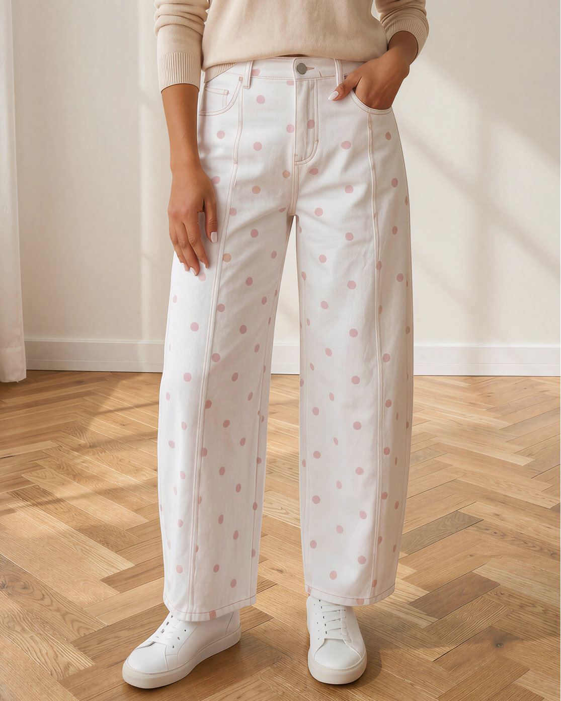 Dallas Polka Dot Print Barrel Jeans