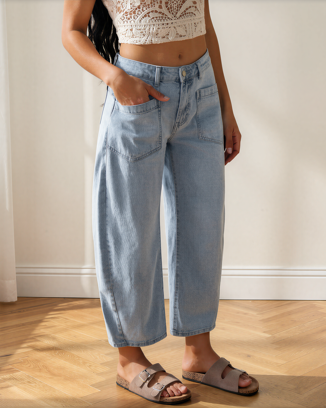 Briar Square Patch Pocket Ankle-length Barrel Jeans