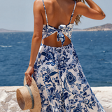 Lauren Twisted Bust Spaghetti Straps Backless Floral Maxi Dress