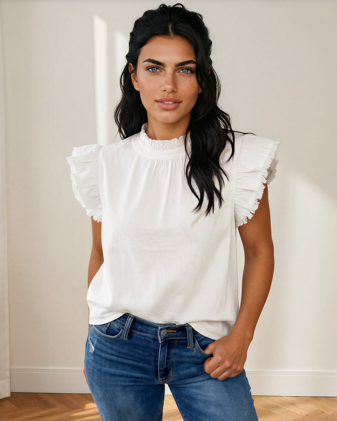 Logan Flutter Sleeve Denim Top