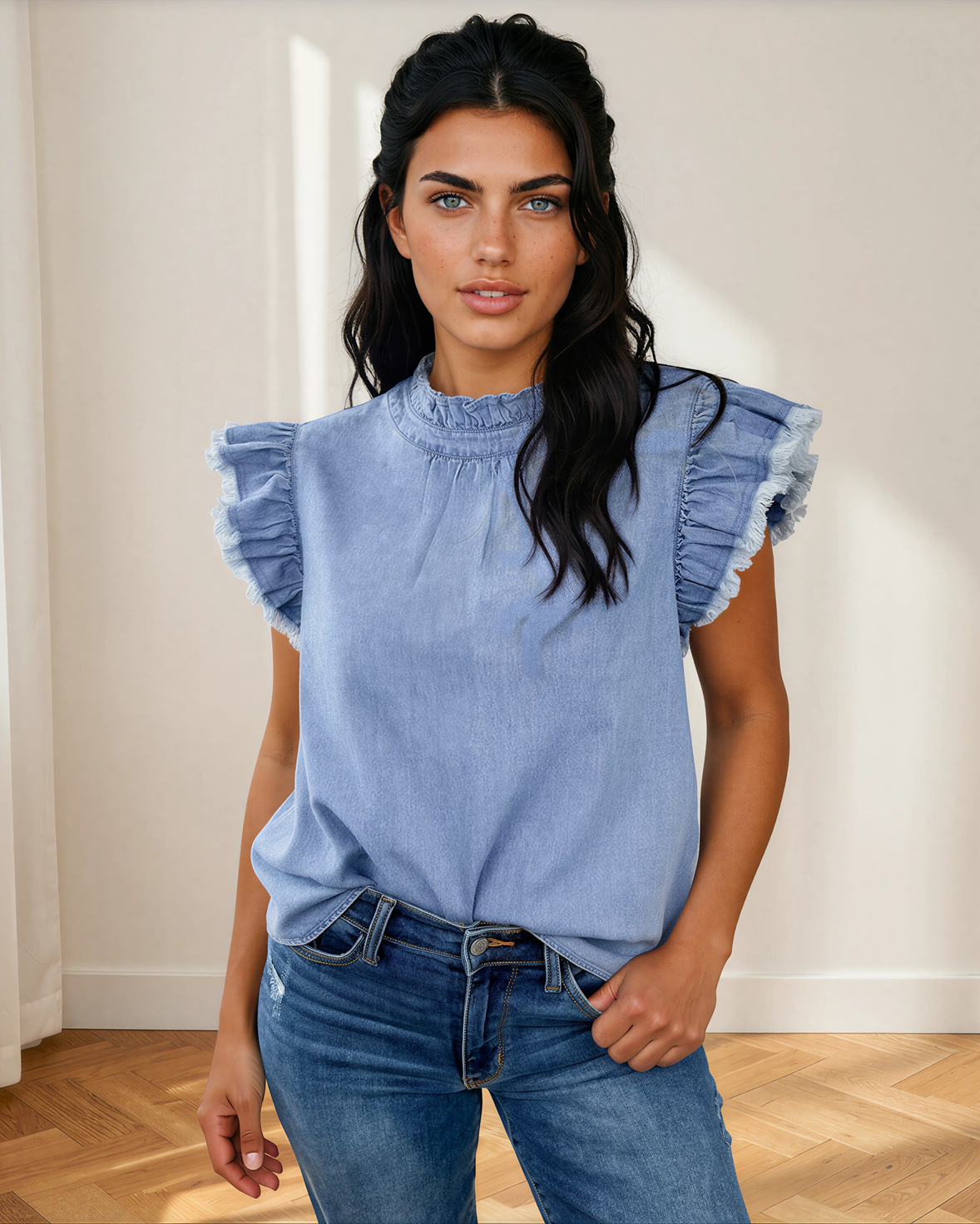 Logan Flutter Sleeve Denim Top