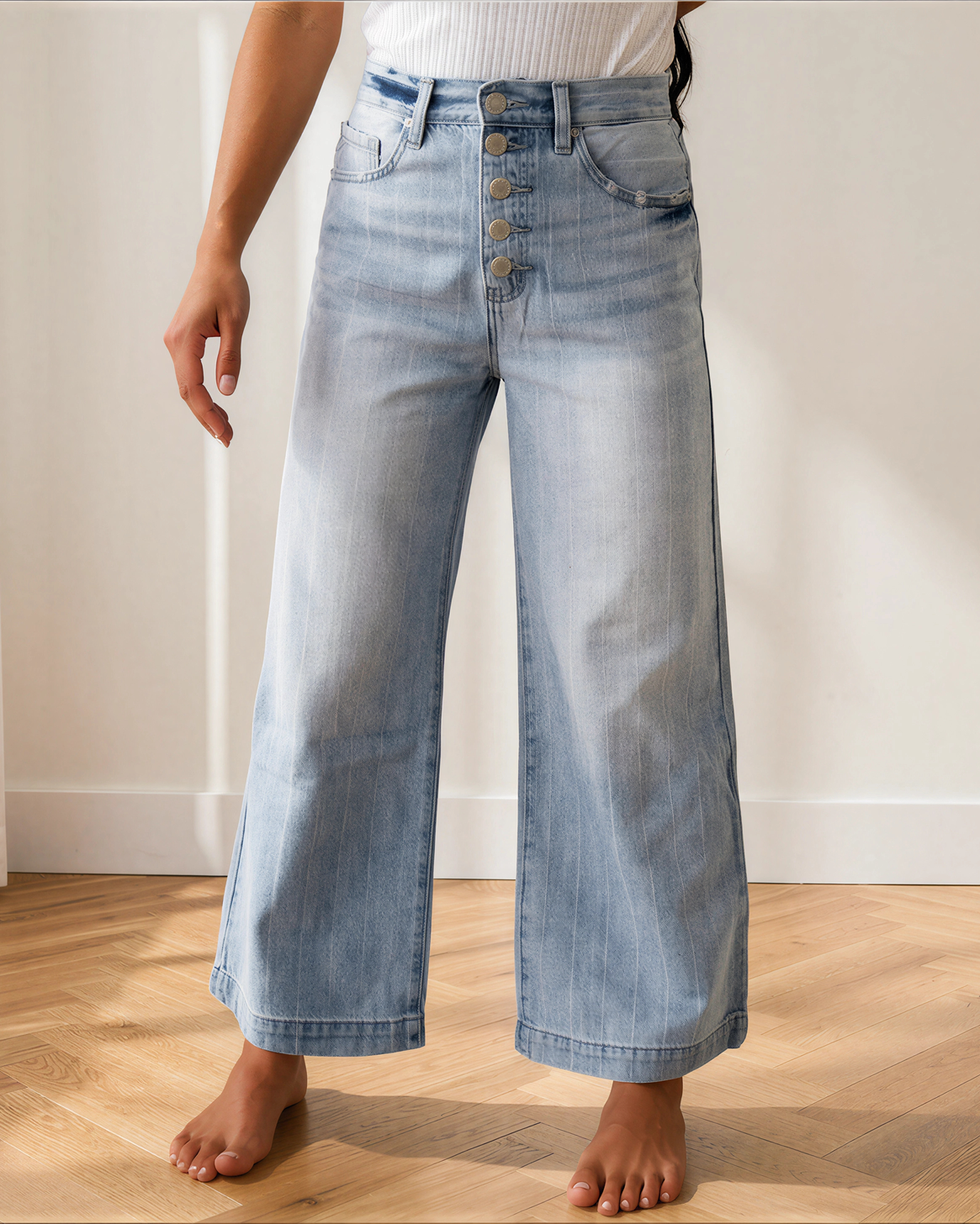 Veronica Pinstripe Wide Leg Jeans