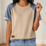 Harley Denim Color Block Patchwork Round Neck Tee