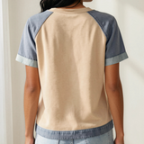 Harley Denim Color Block Patchwork Round Neck Tee