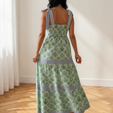 Lily Floral Print Striped Patchwork Detail Sleeveless Dress（Runs Small ）