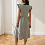 Nyla Contrast Trim V Neck Midi Dress