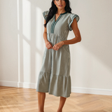 Nyla Contrast Trim V Neck Midi Dress