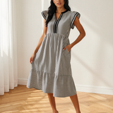 Nyla Contrast Trim V Neck Midi Dress
