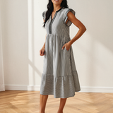 Nyla Contrast Trim V Neck Midi Dress