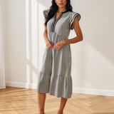 Nyla Contrast Trim V Neck Midi Dress