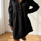 Abigail Corduroy Half Button Collared Long Sleeve Mini Dress