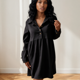 Abigail Corduroy Half Button Collared Long Sleeve Mini Dress