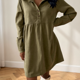 Abigail Corduroy Half Button Collared Long Sleeve Mini Dress