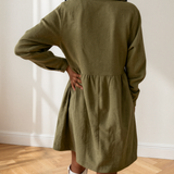 Abigail Corduroy Half Button Collared Long Sleeve Mini Dress